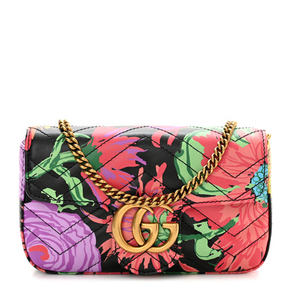 Gucci X KEN SCOTT Calfskin Matelasse Floral Print Super Mini GG Marmont Shoulder Bag Black 1 of 10