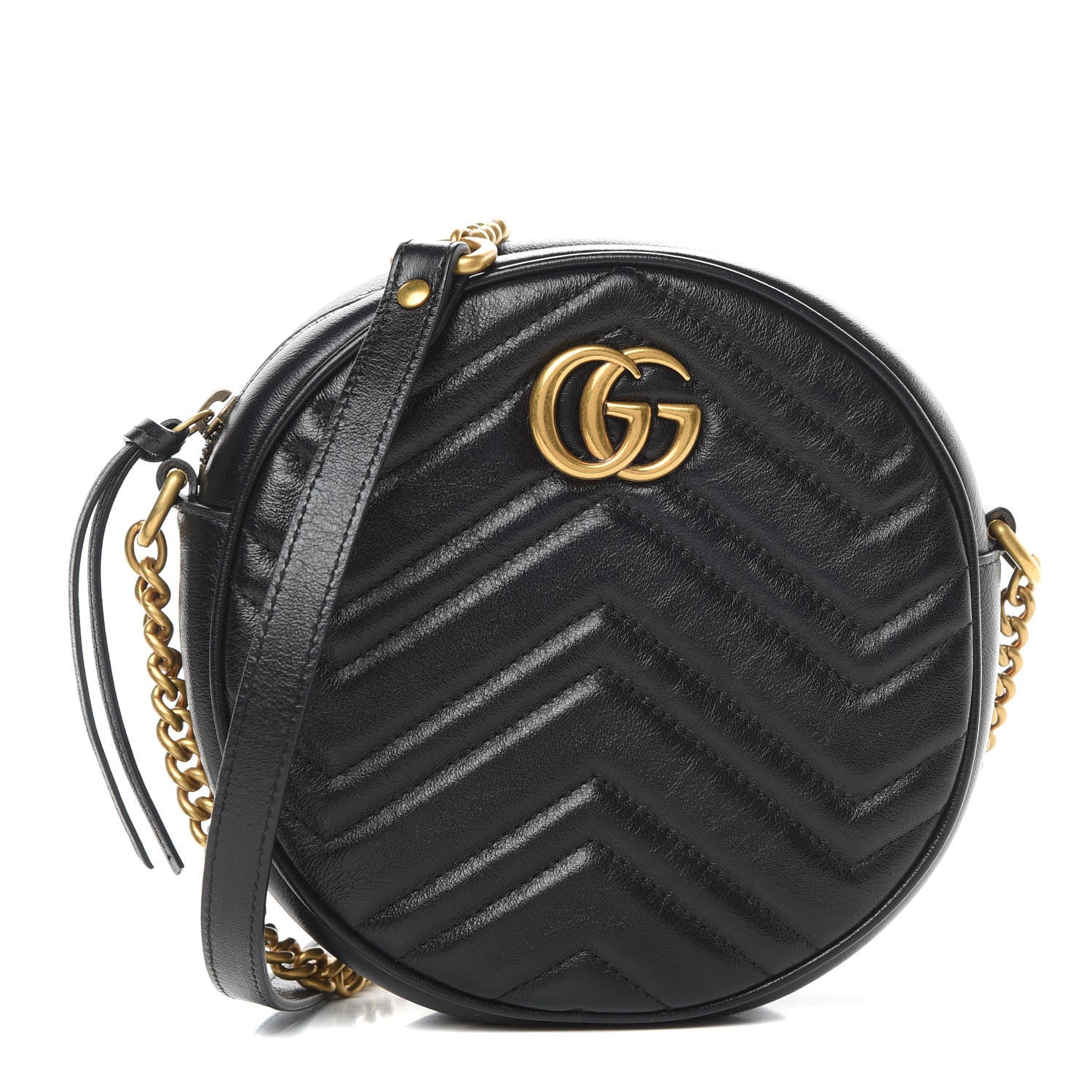 Gucci Azalea Calfskin Matelasse Heart Mini GG Marmont Round Shoulder Bag Black 1 of 12