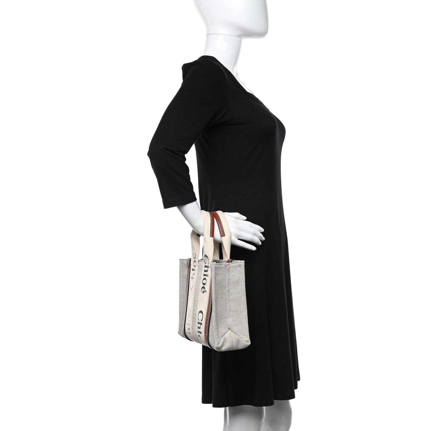 Chloe Cotton Calfskin Small Woody Ribbon Tote White Brown 2 of 12