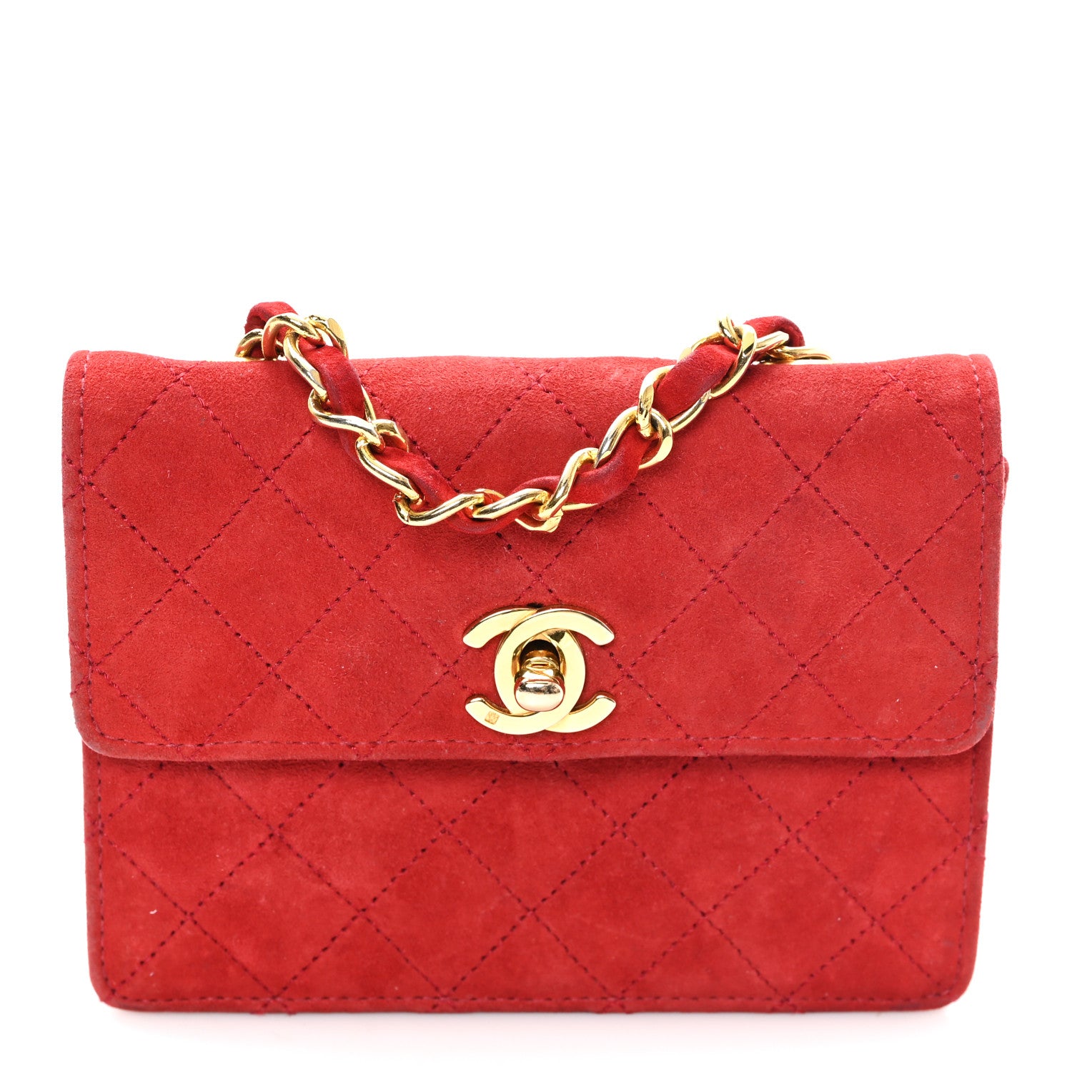 Chanel Suede Quilted Mini Square Flap Red 1 of 11