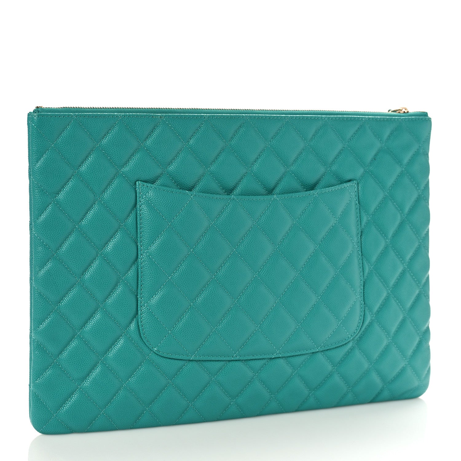 Chanel Caviar Quilted Large Cosmetic Case Turquoise 3 of 9