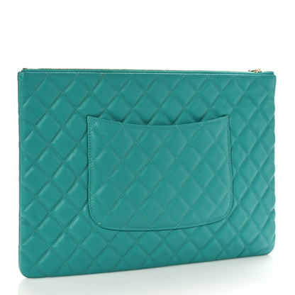 Chanel Caviar Quilted Large Cosmetic Case Turquoise 3 of 9