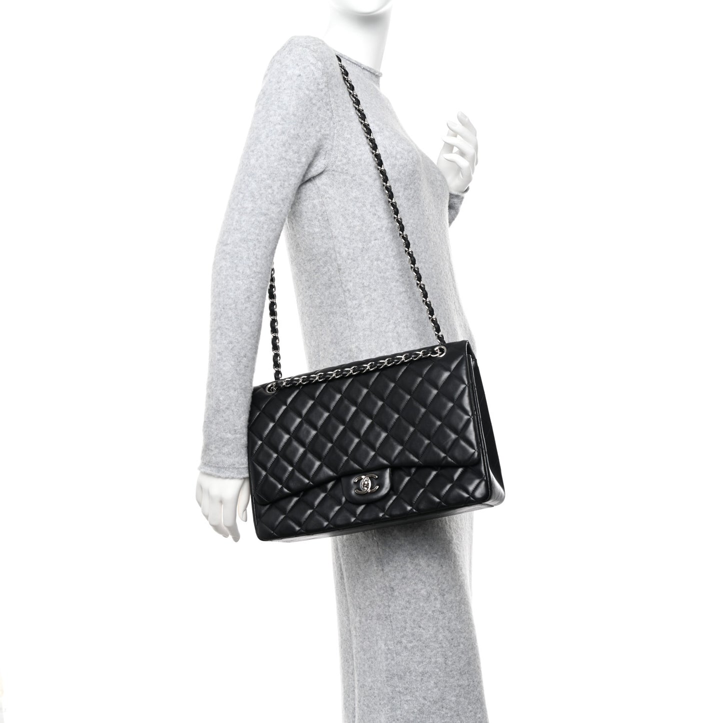 Lambskin Quilted Maxi Single Flap Black