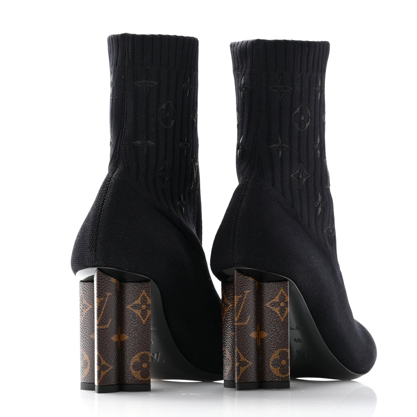 Monogram Stretch Fabric Silhouette Ankle Boots 40 Black