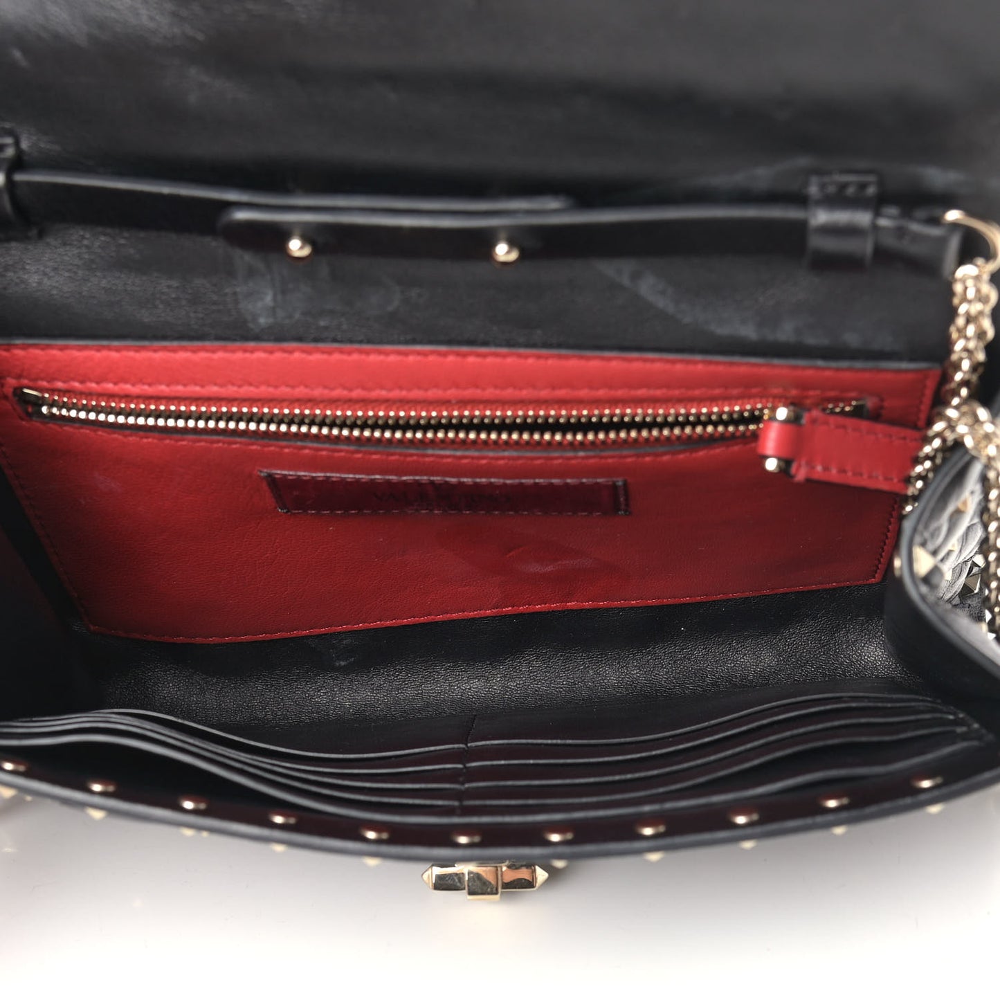 Lambskin Rockstud Spike Wallet on Chain Black