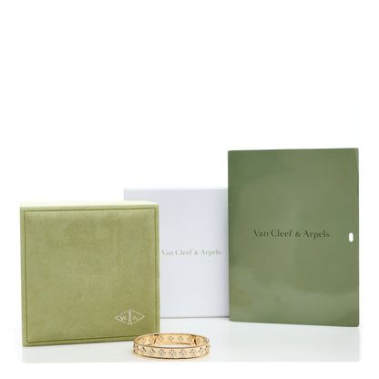 Van Cleef & Arpels 18K Yellow Gold Diamond Perlee Clovers Bangle Bracelet M 5 of 5