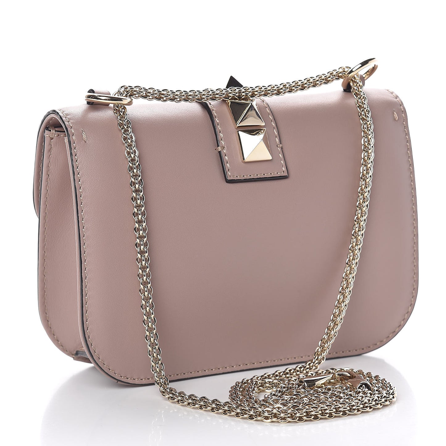 Vitello Small Glam Lock Rockstud Flap Poudre