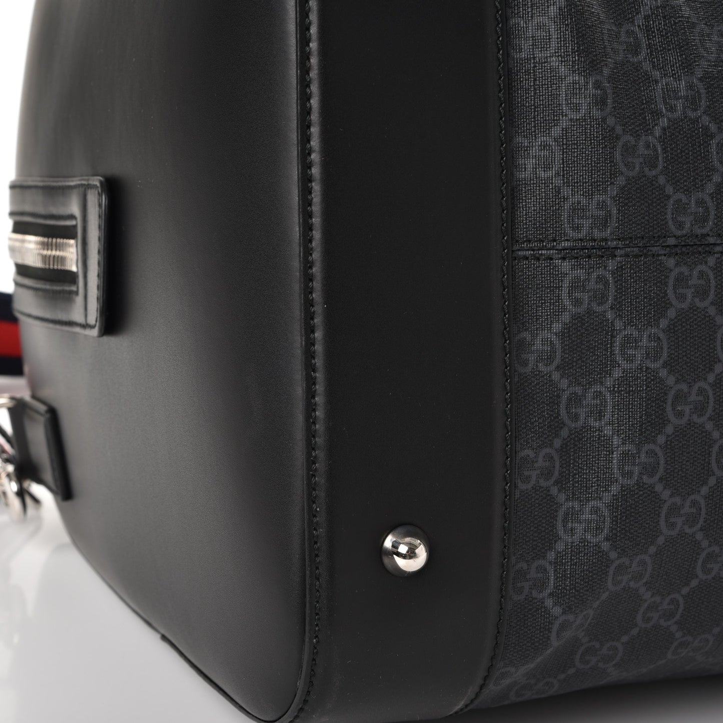 Soft GG Supreme Monogram Appia Calfskin Web Large Carry On Duffle Bag Black Grey