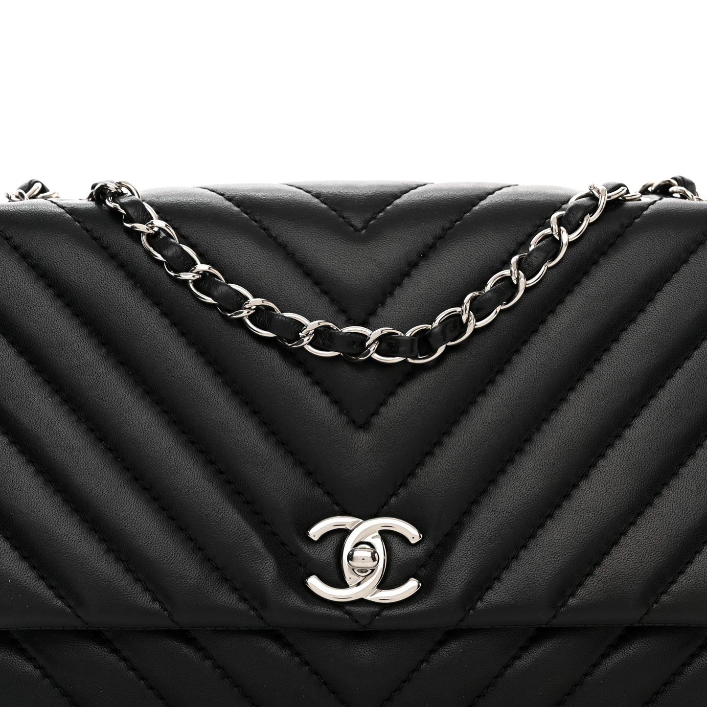 Lambskin Surpique Chevron Medium Single Flap Black