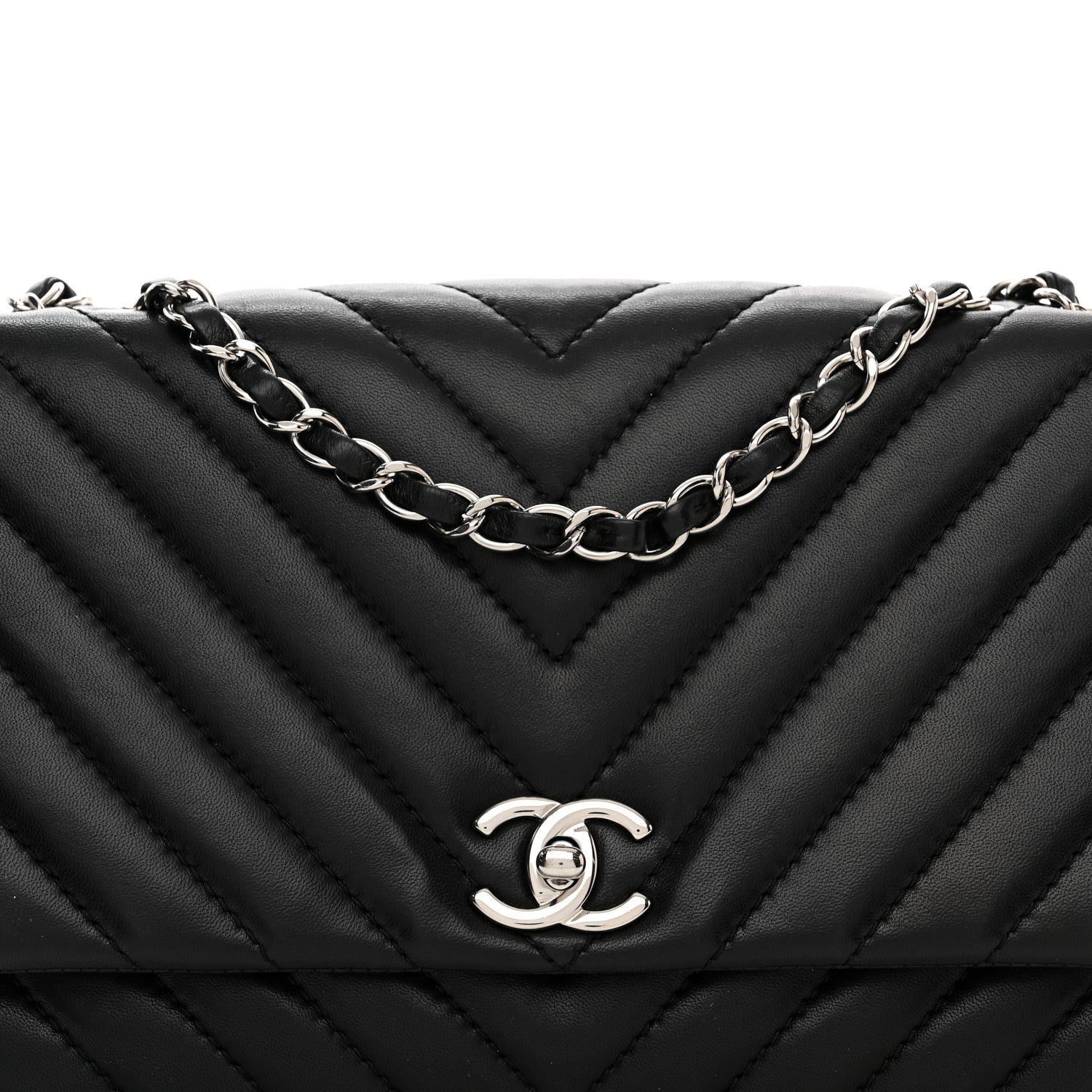 Chanel Lambskin Surpique Chevron Medium Single Flap Black 8 of 11