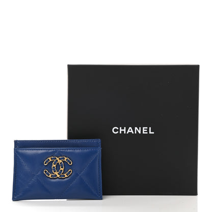 Chanel Shiny Goatskin Quilted Chanel 19 Card Holder Dark Blue 10 of 10