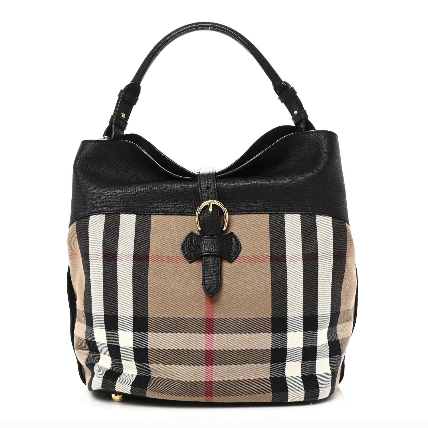 Burberry Grainy Calfskin House Check Medium Sycamore Hobo Black 1 of 9