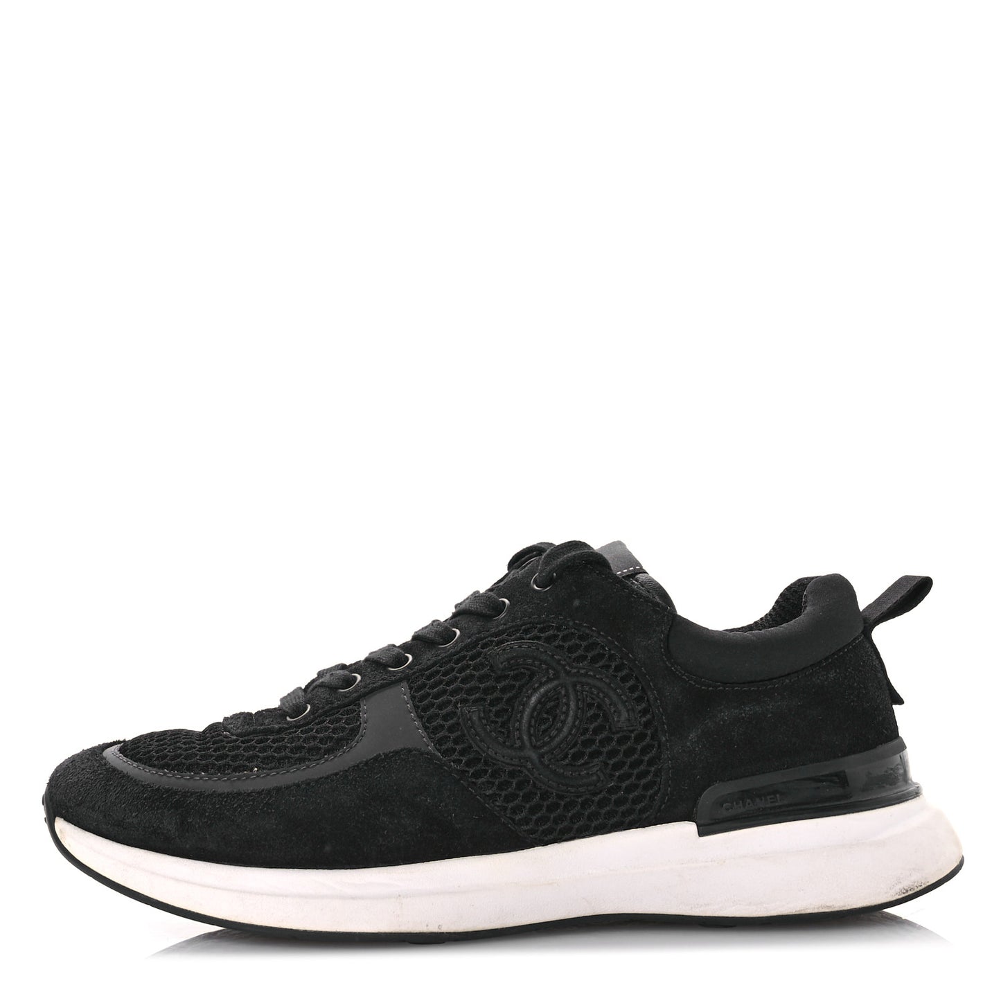 Calfskin Mesh Lycra Suede Womens Logo Sneakers 39 Black
