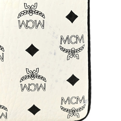 MCM Visetos Liz Shopper Tote Pouch White Black 12 of 14