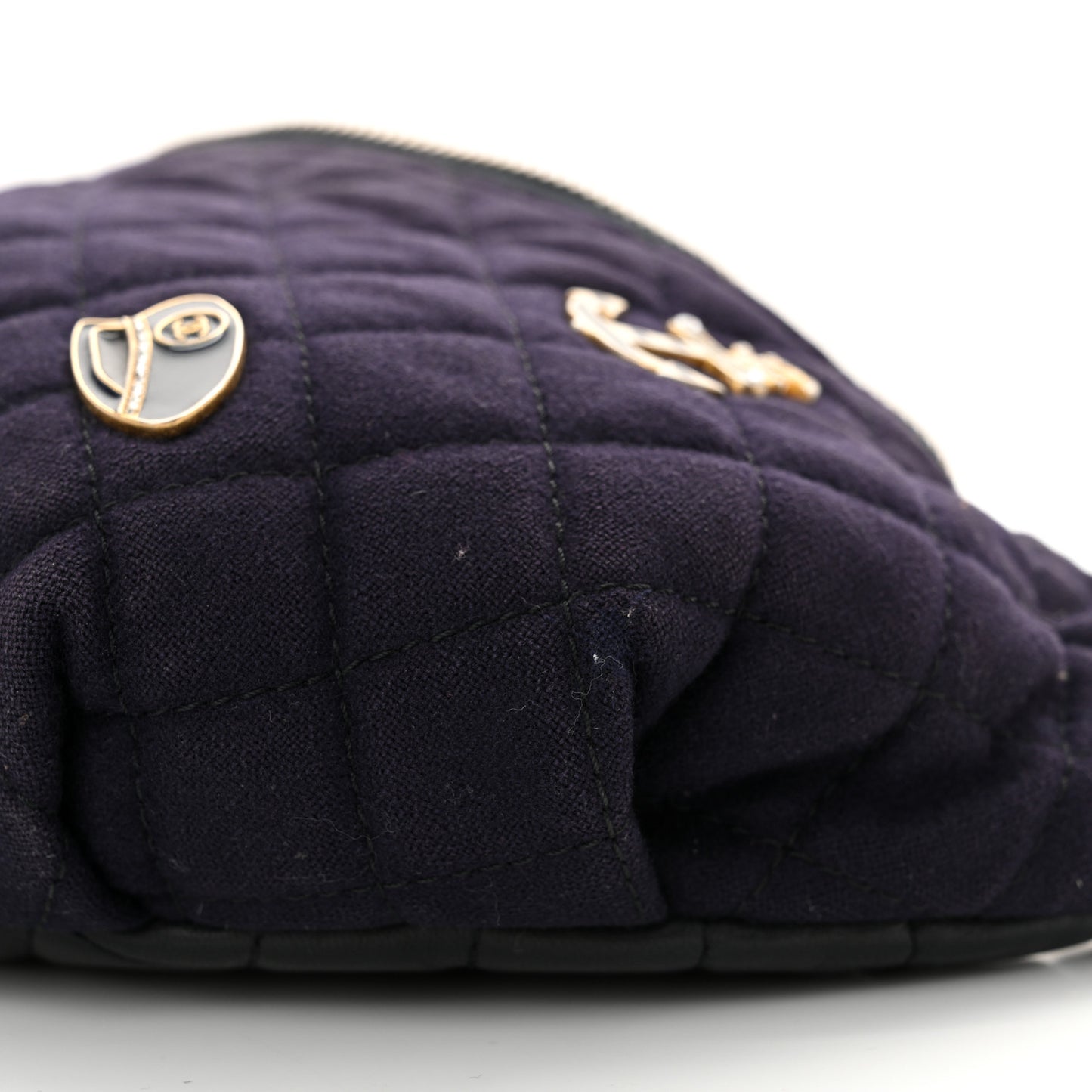 Wool Lambskin Quilted Paris Hamburg Charms Waist Bag Dark Navy