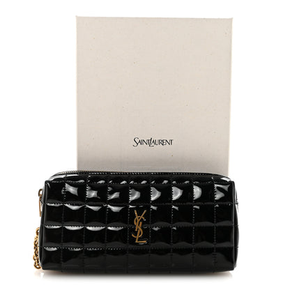 Saint Laurent Patent Calfskin Carre Quilted Cassandre Pouch On Chain Black 8 of 8