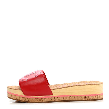 Chanel Patent Calfskin Cork CC Platform Slide Sandals 37 Pink 1 of 9