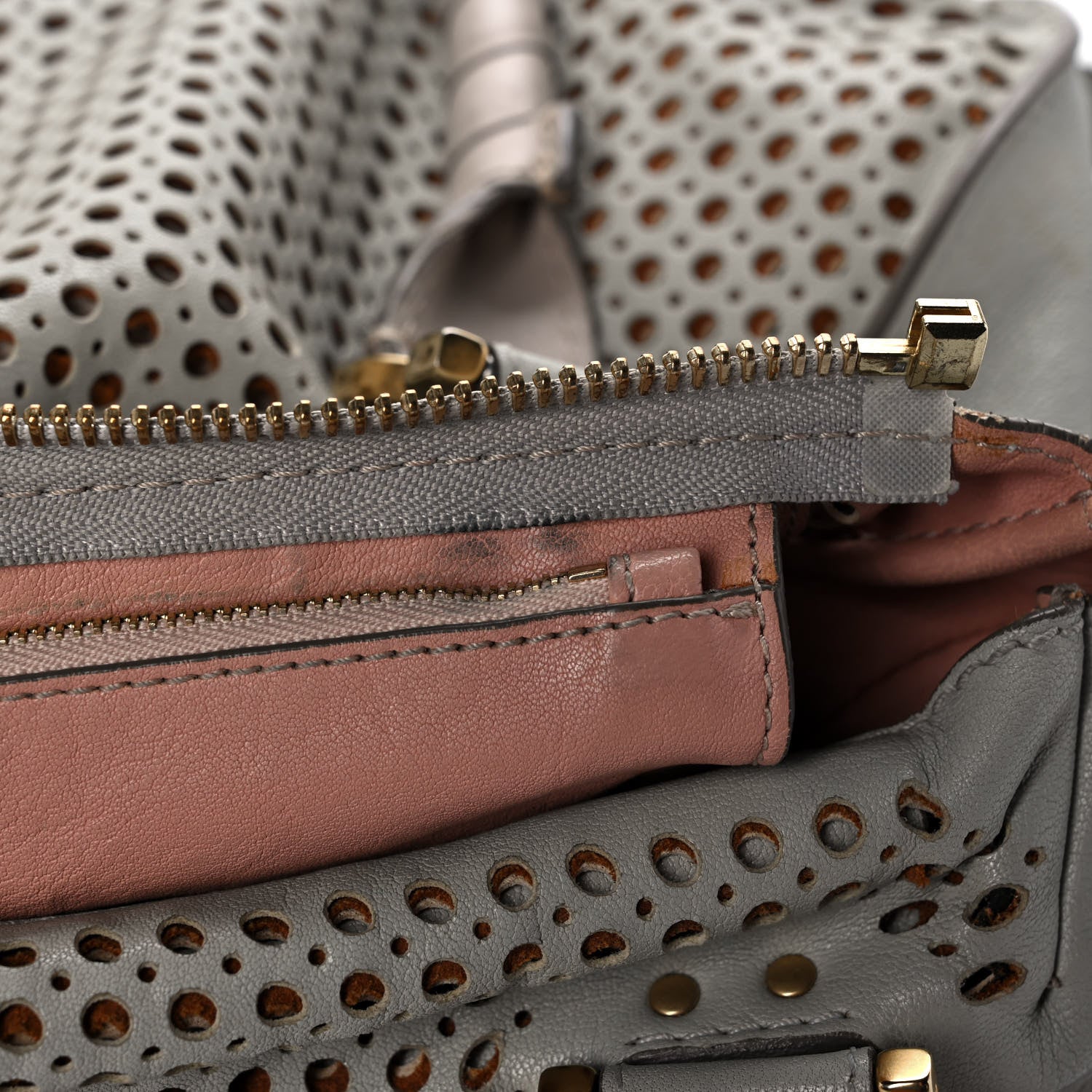 Chloe Calfskin Perforated Medium Marcie Satchel Grey 11 of 12