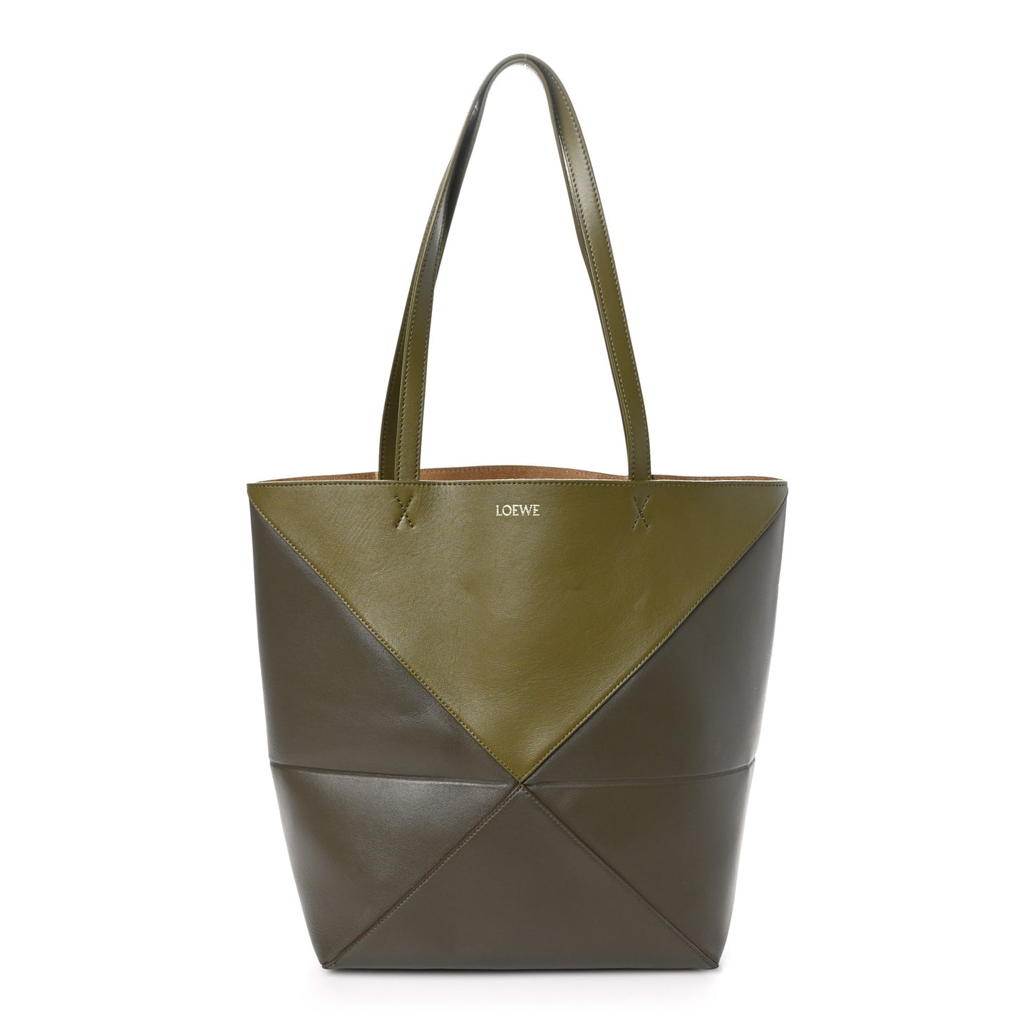Shiny Calfskin Medium Puzzle Fold Tote Dark Khaki Green