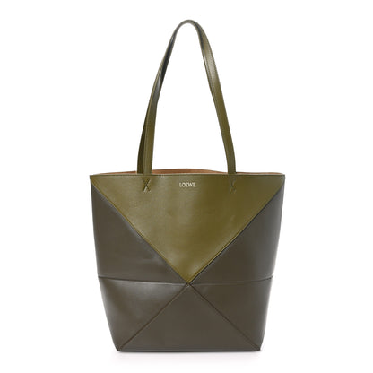 Loewe Shiny Calfskin Medium Puzzle Fold Tote Dark Khaki Green 1 of 9