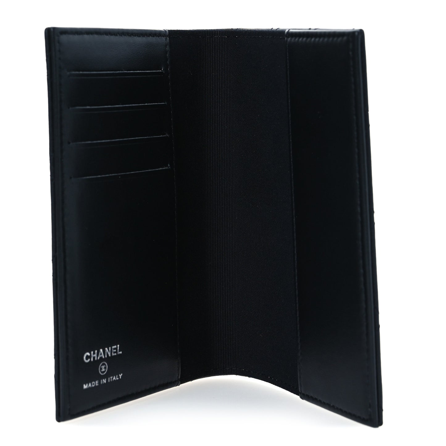 Grained Calfskin Quilted Card Holder Wallet So Black