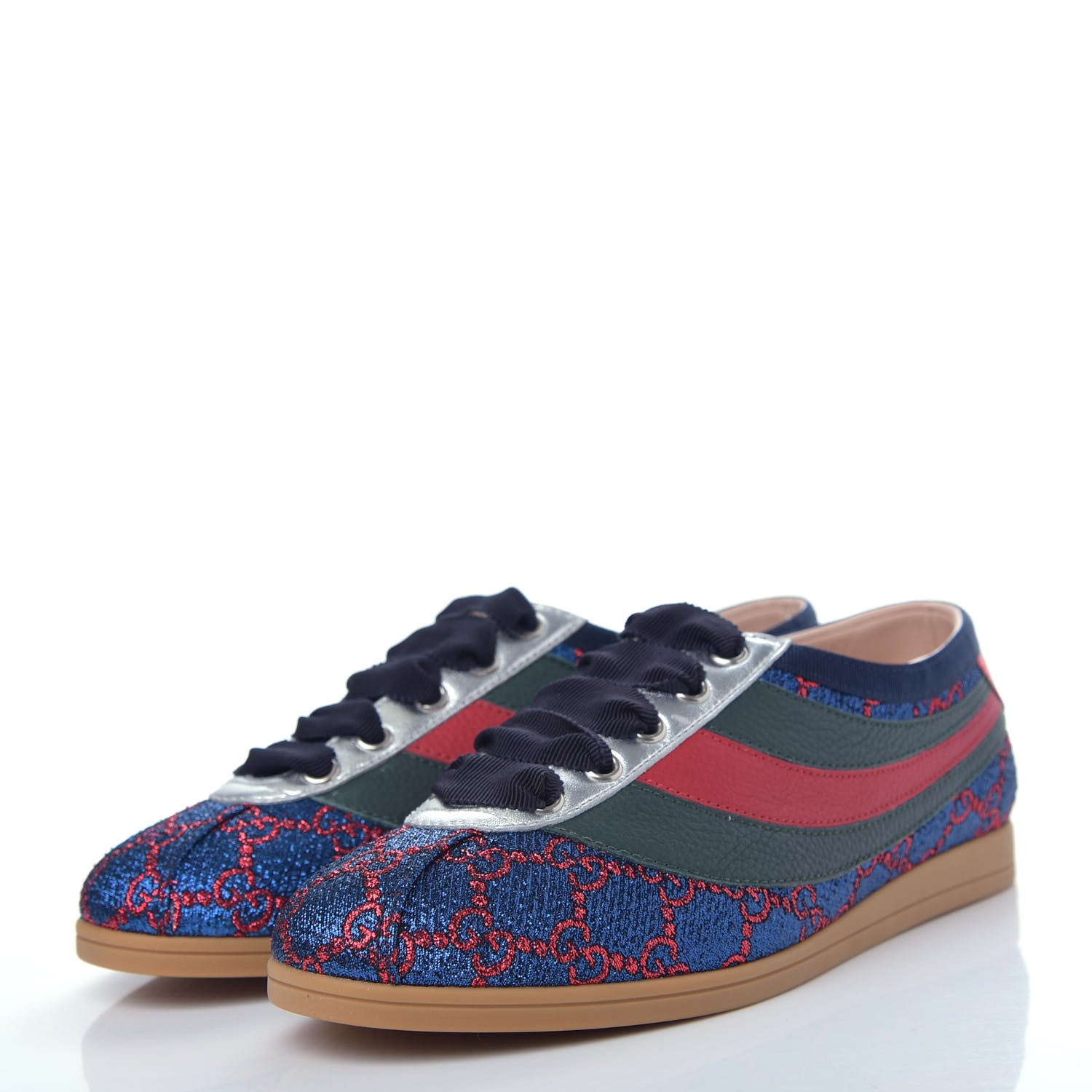 Gucci Lurex Calfskin Web GG Monogram Womens Falacer Sneakers 36 Iridescent Blue Iridescent Red Silver 3 of 13