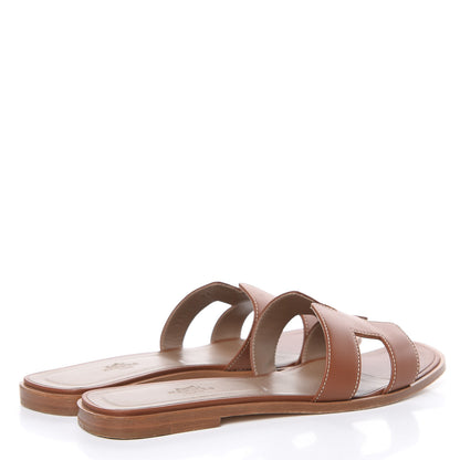Hermes Box Calfskin Oran Sandals 39.5 Gold 4 of 10