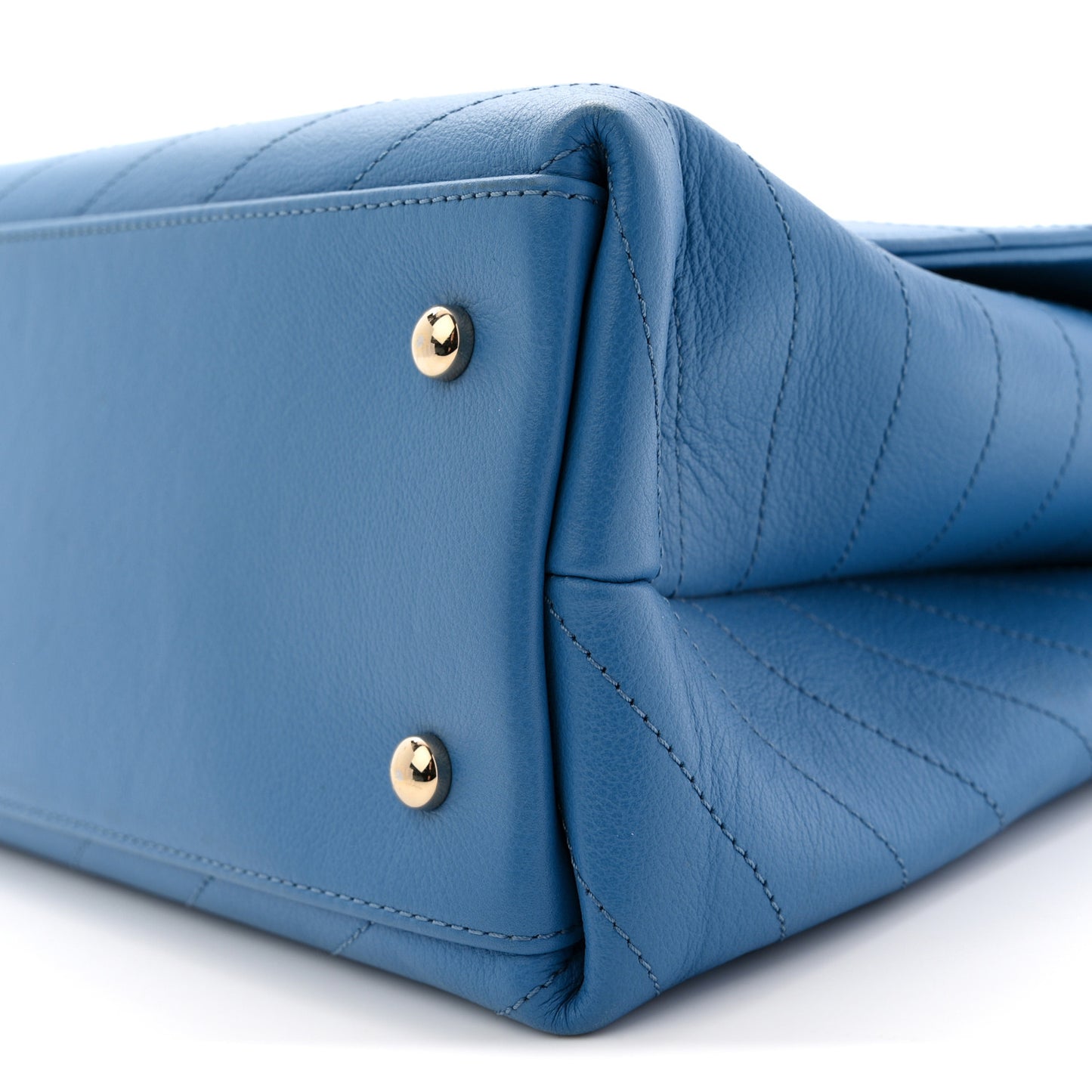 Grained Calfskin Medium Chevron Chic Top Handle Flap Blue