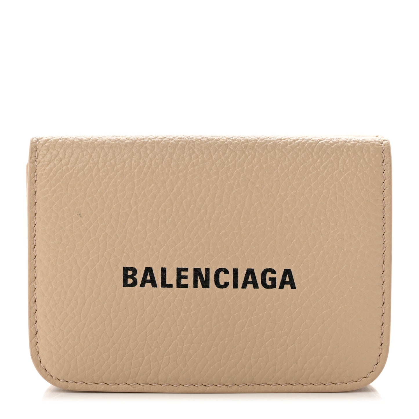 Grained Calfskin Logo Mini Cash Wallet Light Beige Black