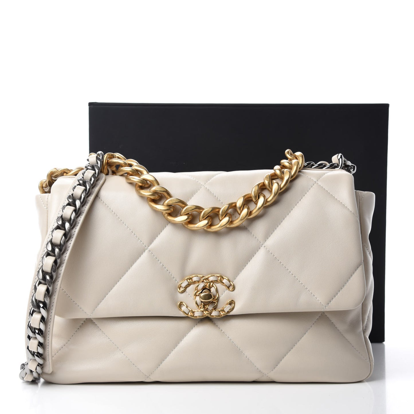 Lambskin Quilted Large Chanel 19 Flap Light Beige