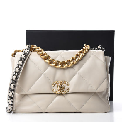 Chanel Lambskin Quilted Large Chanel 19 Flap Light Beige 11 of 11