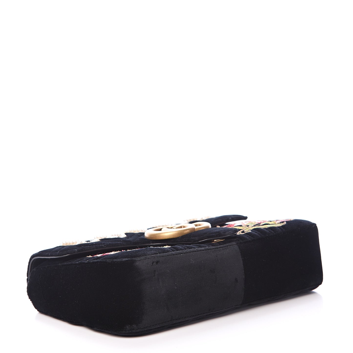 Velvet Matelasse Loved Embroidered Medium GG Marmont Shoulder Bag Black