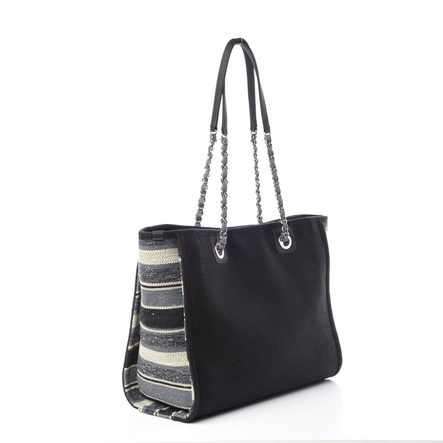 Striped Canvas Small Deauville Tote Grey Black