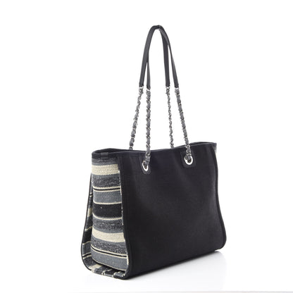 Chanel Striped Canvas Small Deauville Tote Grey Black 3 of 10