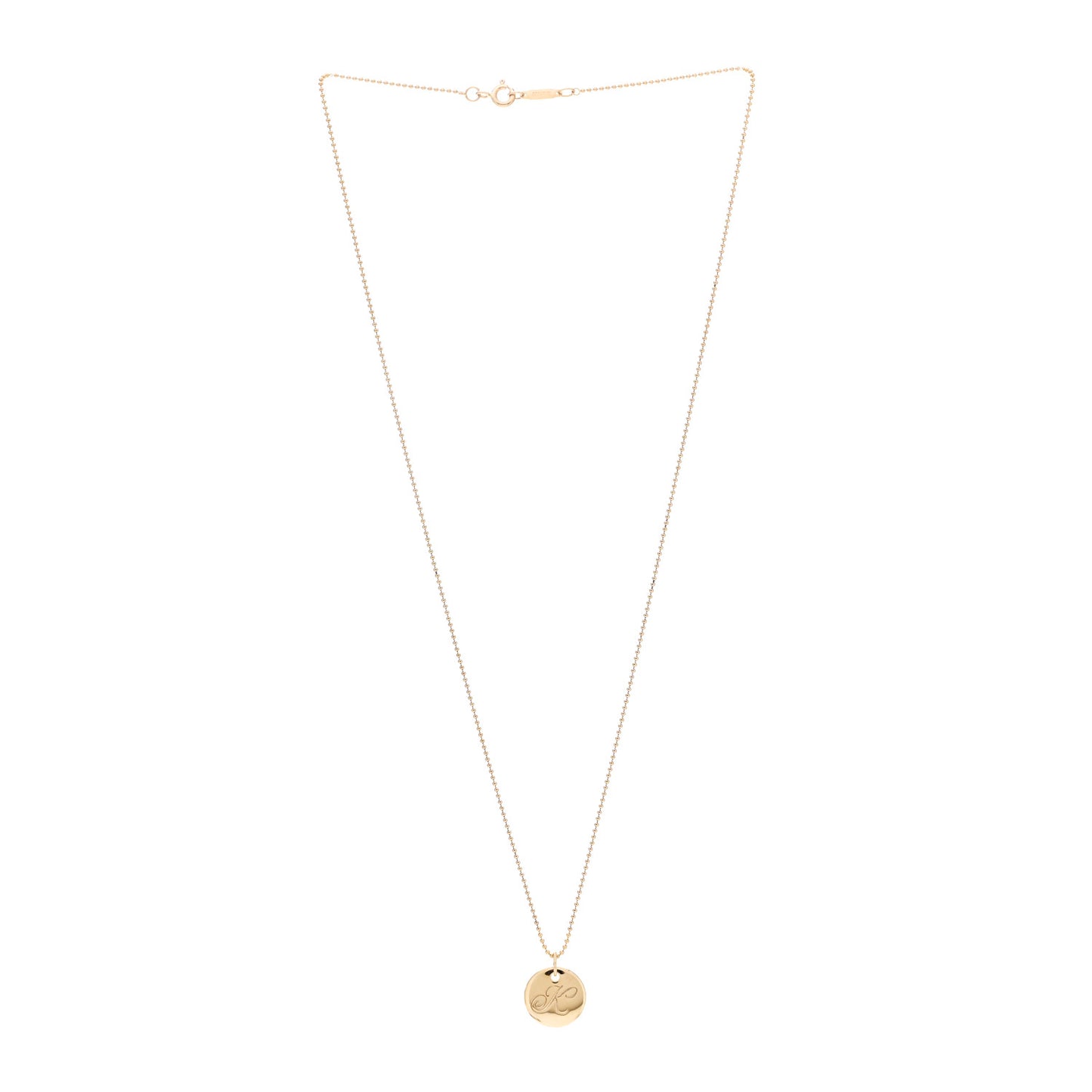 18K Yellow Gold Notes Letter K Disc Charm Pendant Necklace