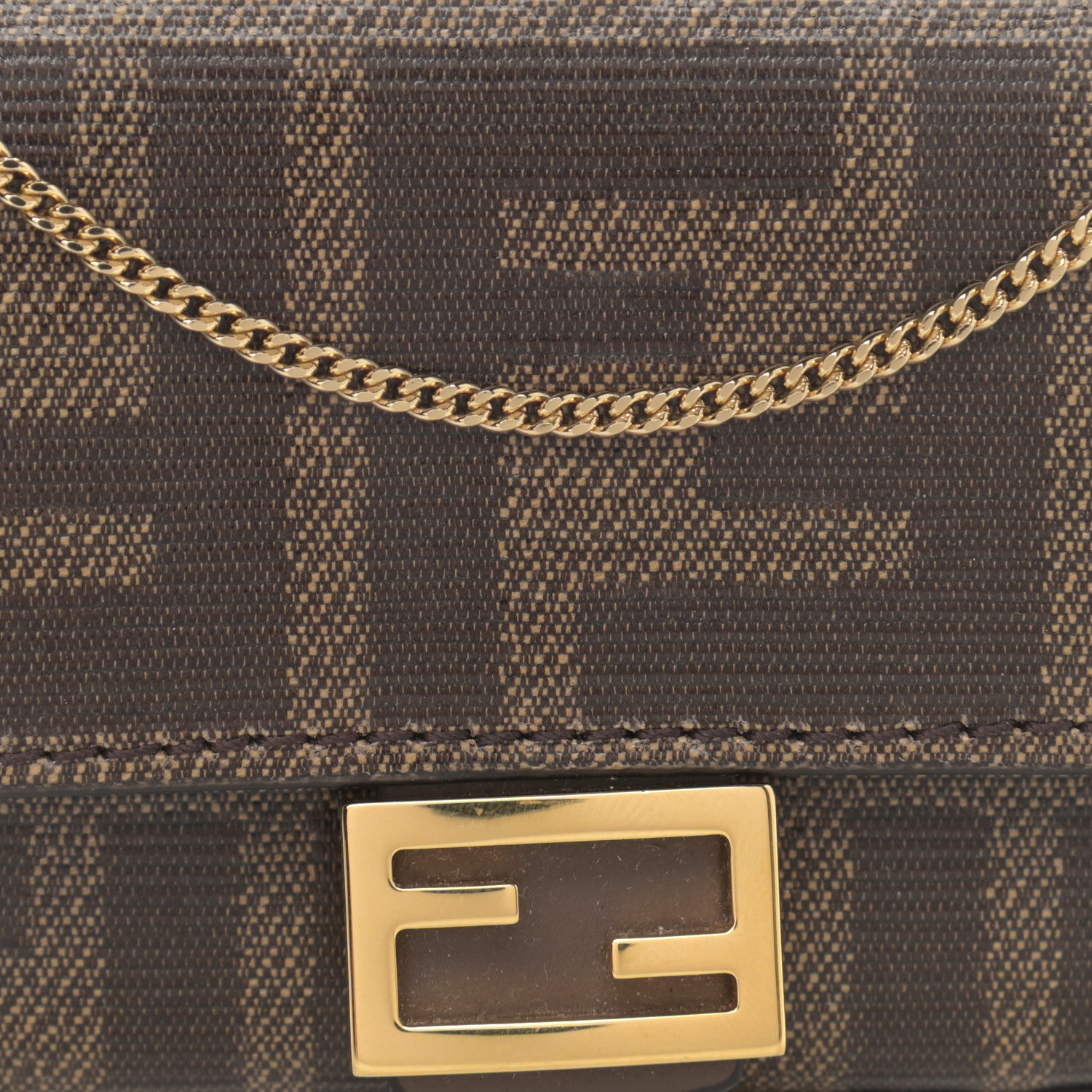 Fendi Glazed Fabric FF 1974 Nano Baguette Charm Mogano Panna 10 of 11