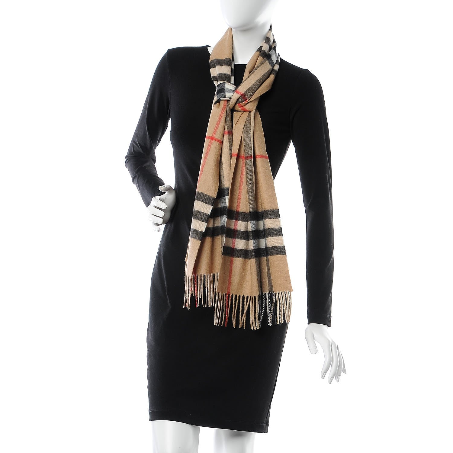 Burberry Cashmere Giant Check Fringe Scarf Camel 2 of 5