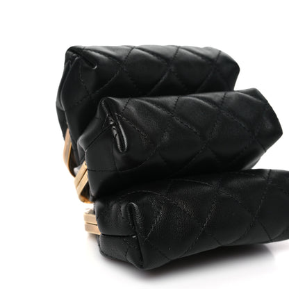 Chanel Lambskin Quilted Trio Kiss Lock Clutch With Chain Black 11 of 12
