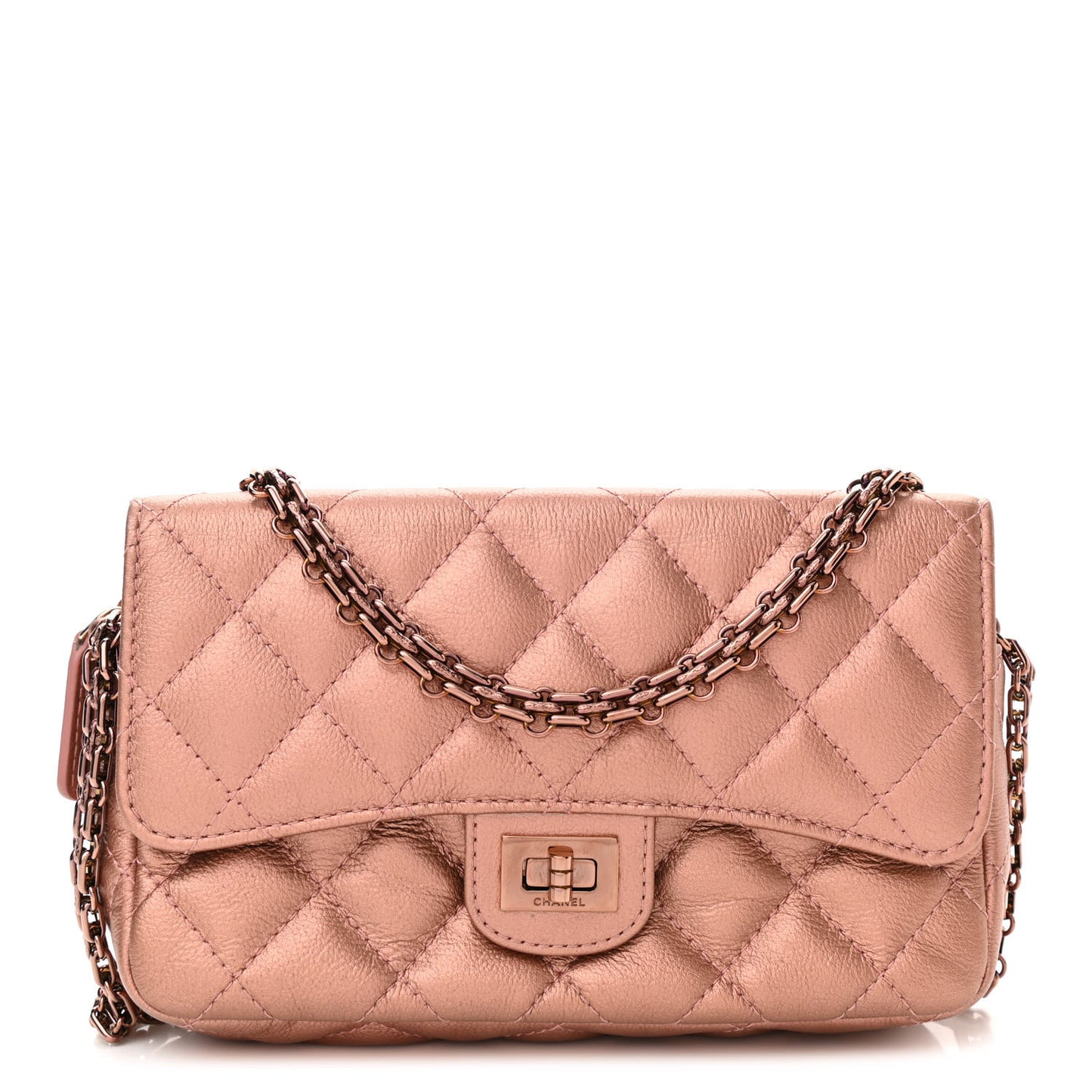 Metallic Grained Calfskin Quilted 2.55 Reissue Phone Holder With Chain Copper
