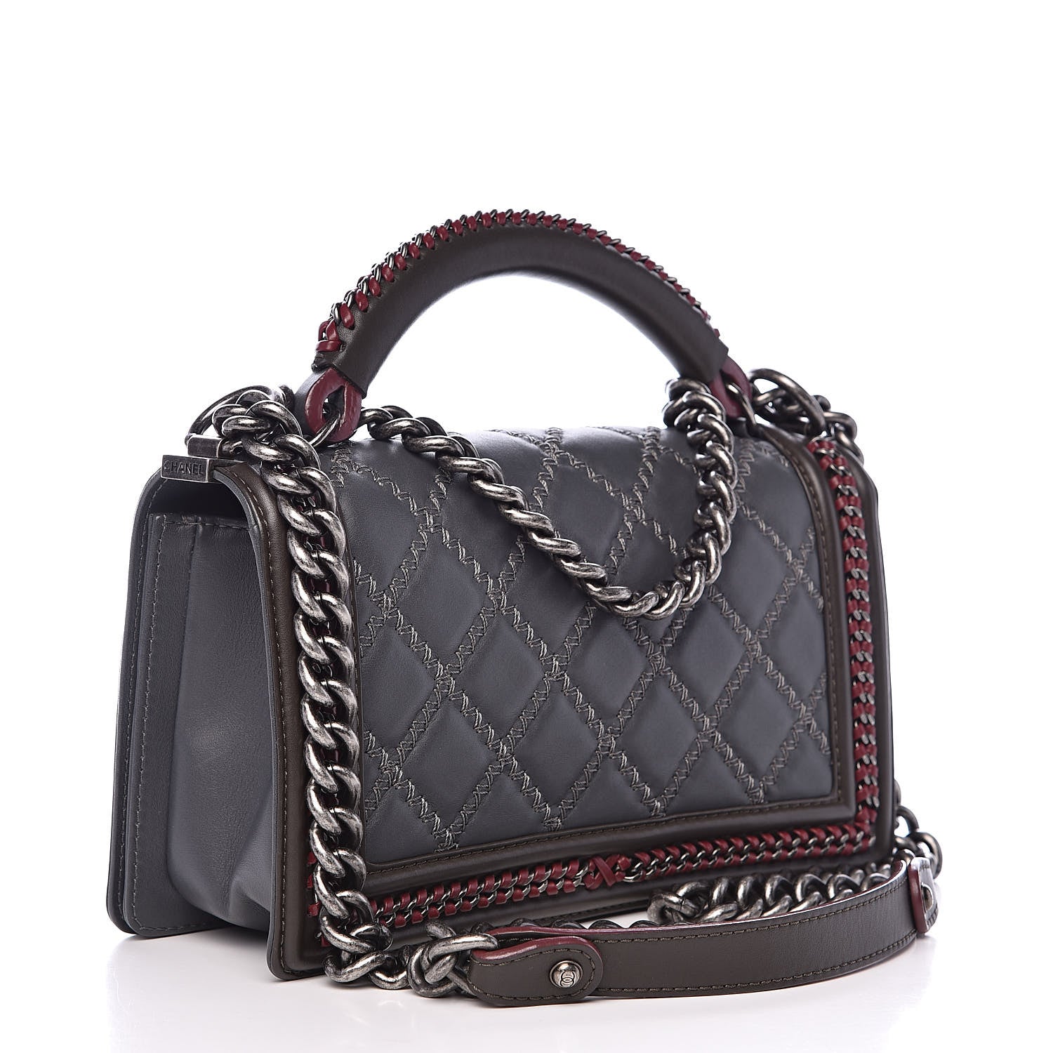 Chanel Calfskin Quilted Medium Boy Top Handle Flap Grey 3 of 11