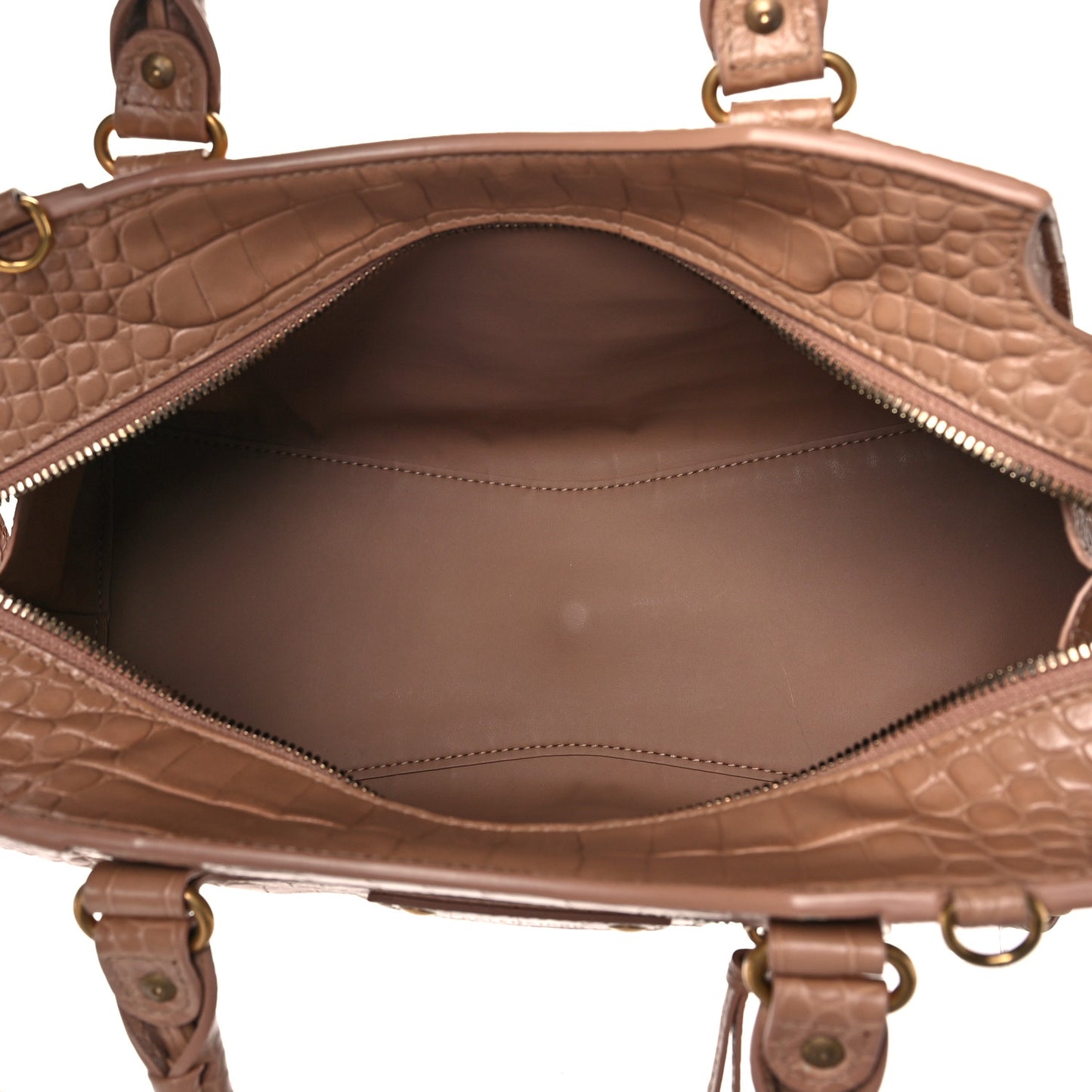 Extra Supple Calfskin Crocodile Embossed Neo Classic Gold Hardware S City Nude Beige