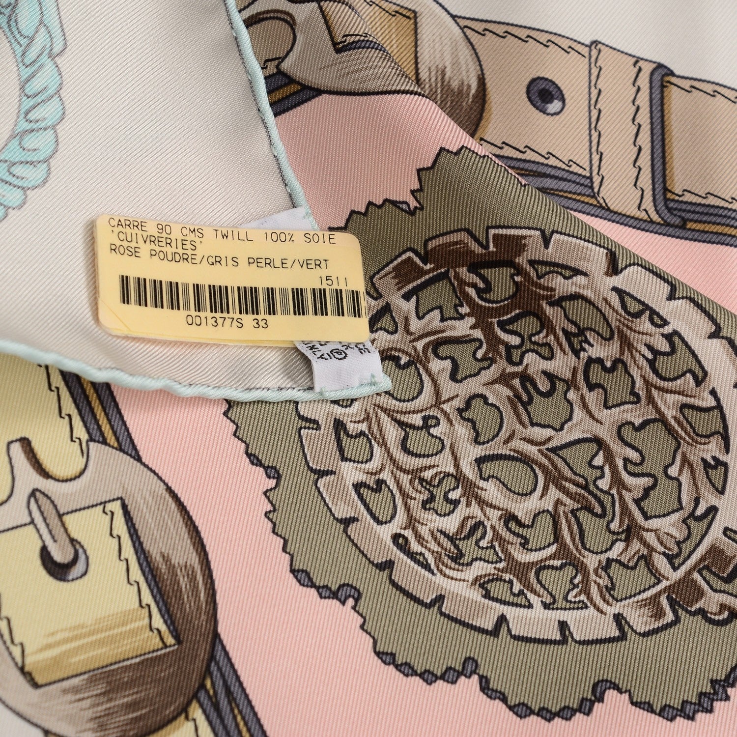 Hermes Silk Cuivreries Scarf 90 Rose Poudre Gris Perle Vert 5 of 5