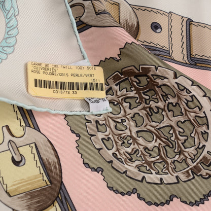 Hermes Silk Cuivreries Scarf 90 Rose Poudre Gris Perle Vert 5 of 5