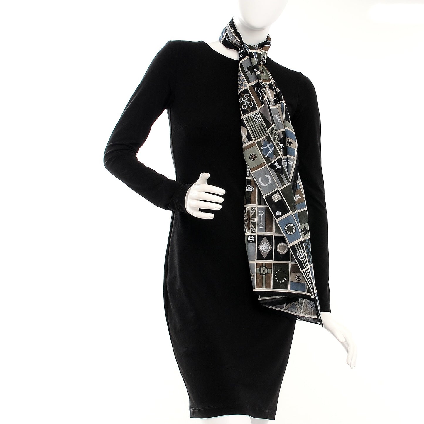 Cotton Silk en Voyage Stole Scarf Noir Vert De Gris Sepia