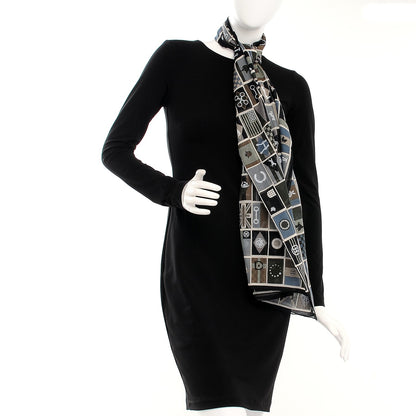 Hermes Cotton Silk en Voyage Stole Scarf Noir Vert De Gris Sepia 2 of 4