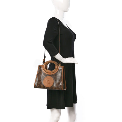 Fendi Glazed Fabric Vitello Century Plexiglass FF 1974 Stamp Patch Small Runaway Shopper Tote Mogano Panna Nocciola 2 of 9