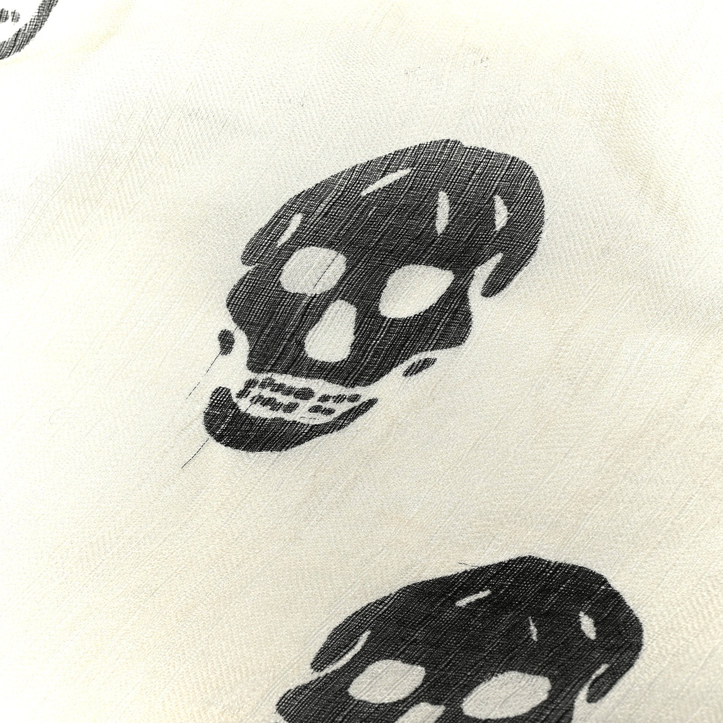 Silk Chiffon Skull Scarf Ivory Black