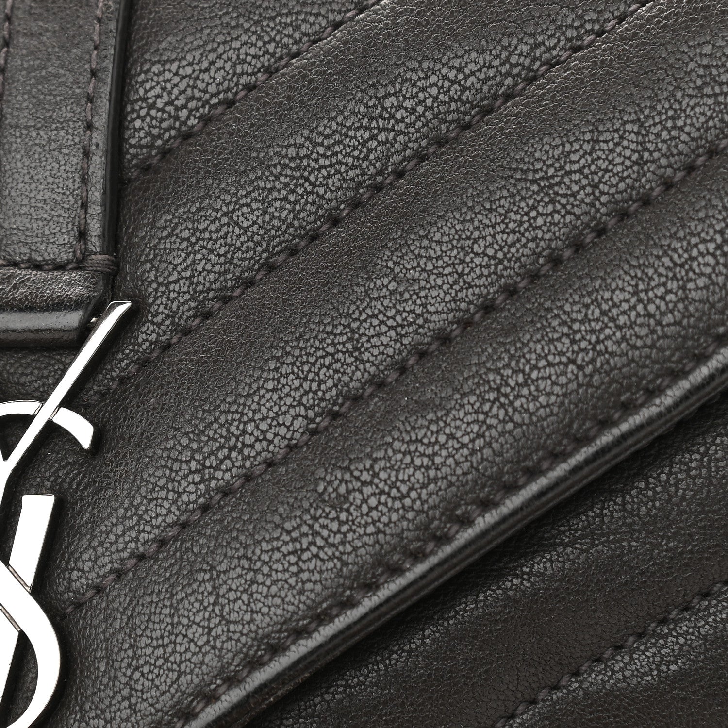 Saint Laurent Sheepskin Matelasse Chevron Monogram College Chain Wallet Coal 12 of 13