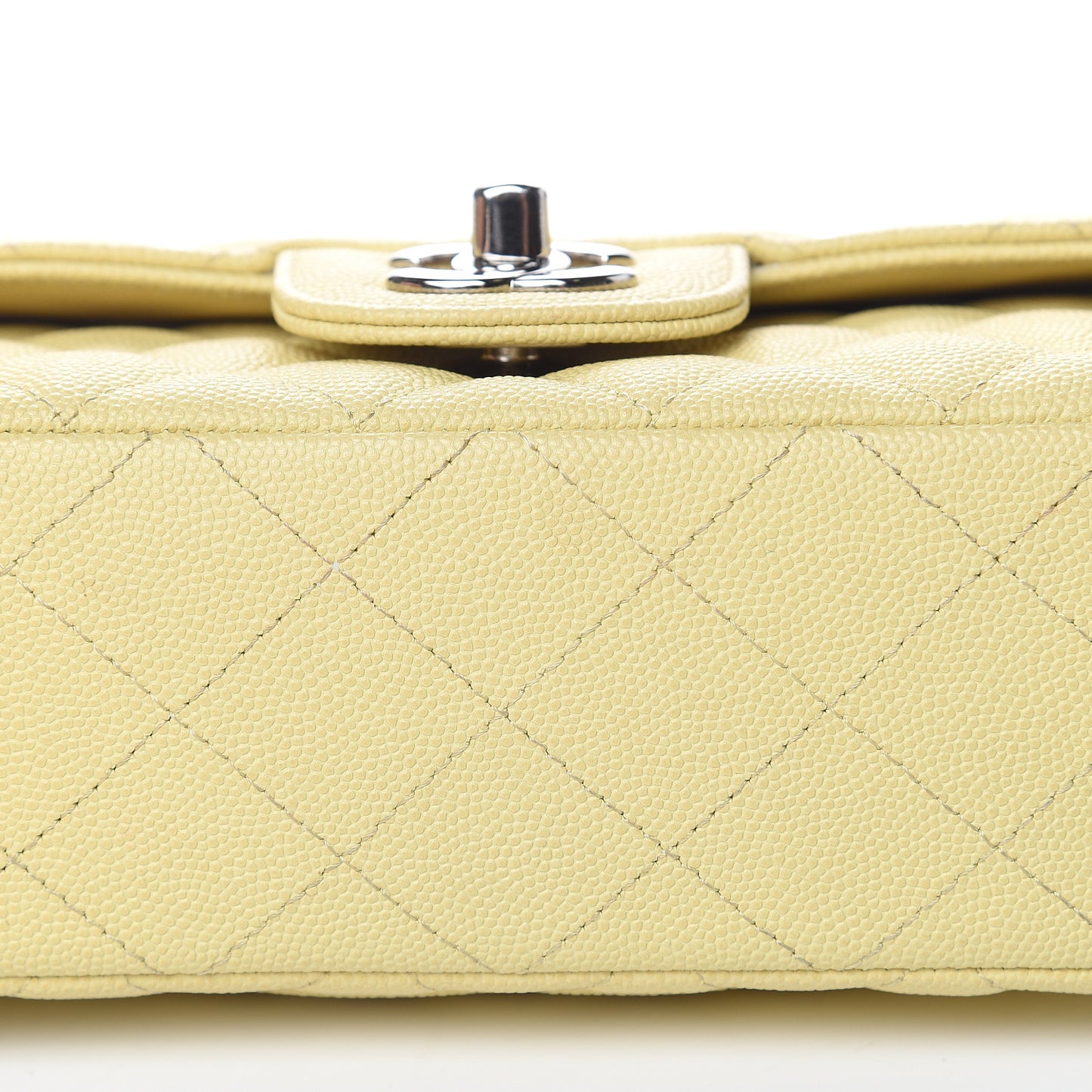 Caviar Quilted Mini Rectangular Flap Light Yellow