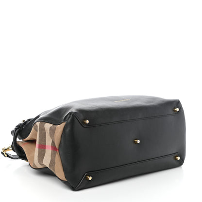 Burberry Grainy Calfskin House Check Medium Banner Tote Black 4 of 10